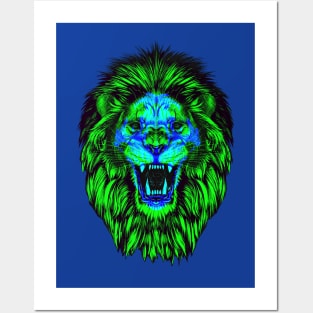 Lion Skull Interactive Green&Blue Filter T-Shirt #2 By Red&Blue Posters and Art